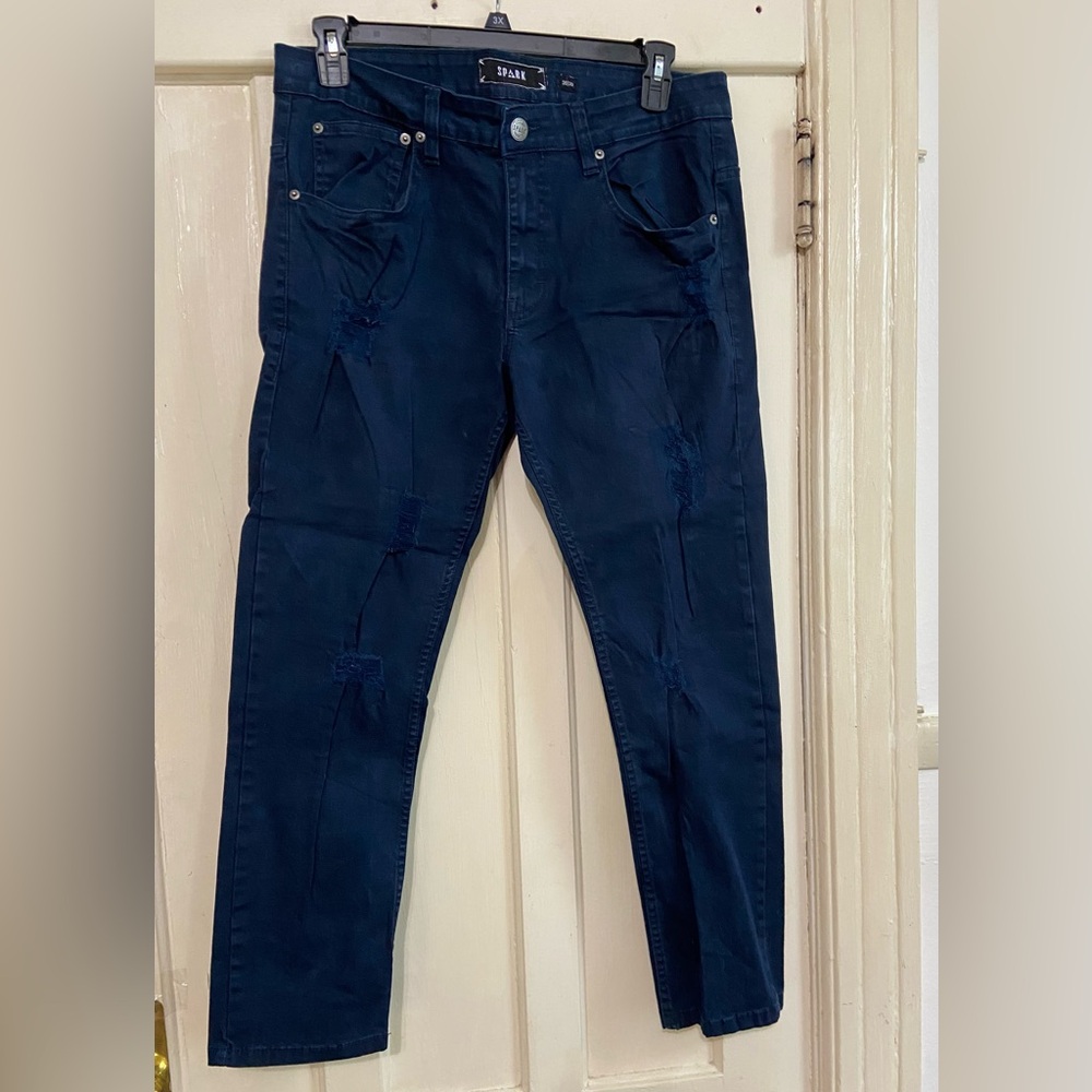 Spark navy blue men’s ripped Skinny Jeans/36-30